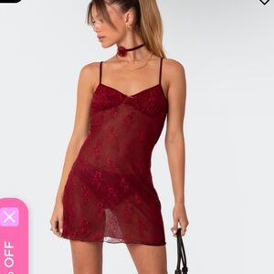 NWT Edikted Red Sheer Lace Mini Dress Medium